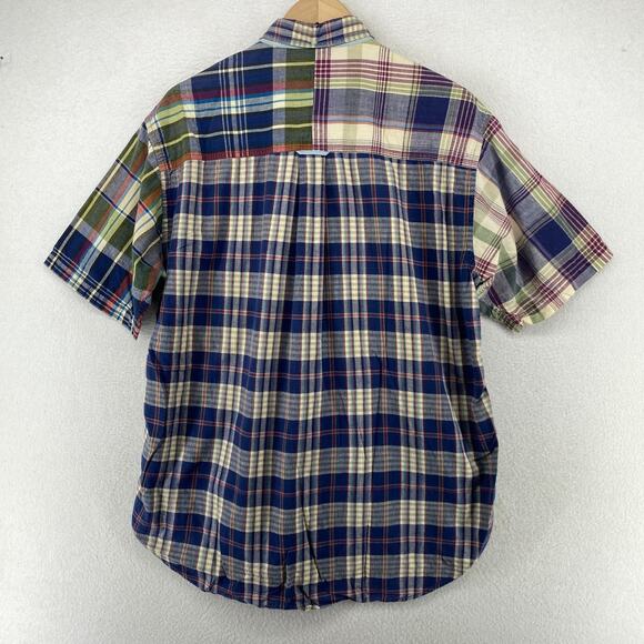 GANT Shirt Men L SALTY DOG Indian Madras Plaid Half Sleeve Button Up Cotton Blue - Picture 2 of 11